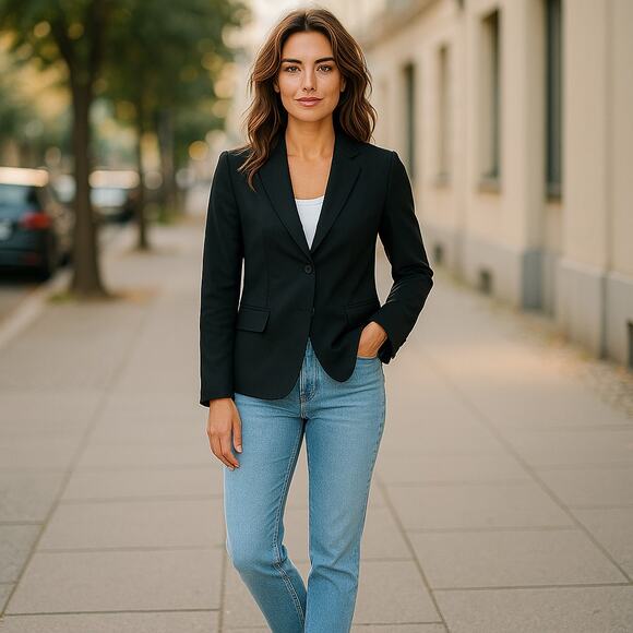 NWT Five Four Nomad Blazer In Navy Blue Casual Nylon Fabric Stretch Snap Front M - Picture 9 of 9